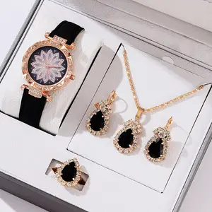 Yeni 5 adet Set saatler kadınlar deri Band bayanlar İzle basit Casual kadın Analog kol bilezik hediye Montre Femme YW40