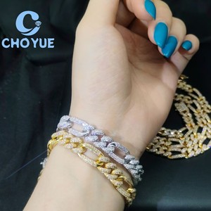 High Quality 925 Sterling Silver 16K Gold Plated Figaro Moissanite Tennis <b>Chain</b> Bracelet <b>Iced</b> <b>Out</b> Hip Hop Jewelry with GRA - Product Image 5