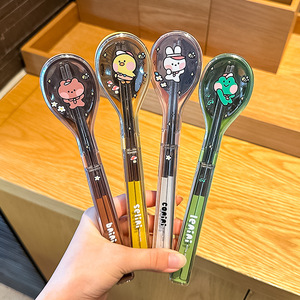 Juego de Cuchillos y Cucharas de Acero Inoxidable BAMBUS con Diseño de Dibujos Animados, Cuchara para Niños, Caja de Almacenamiento Portátil, Cuchara Individual, Cuchillo Individual - Product Image 1