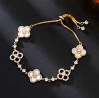 Bracelet en cristal scintillant trèfle à quatre feuilles 2025, bracelet en acier inoxydable plaqué or, zircon rose, bracelet porte-bonheur tendance, cadeau