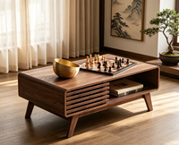 Table basse convertible en bois de style mid-century modern avec rangement pour salon, appartement, meubles de maison