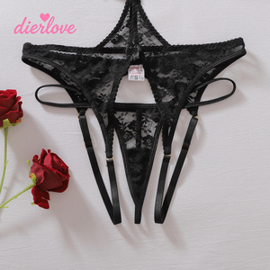 Dierlove Boutique Chic Ensemble de Lingerie Noir en Dentelle Florale, Soutien-gorge <span class=keywords><strong>Triangle</strong></span> à Bretelles, <span class=keywords><strong>Porte</strong></span>-jarretelles et String, Transparent et Ajouré, Nouveauté Sexy - Product Image 5