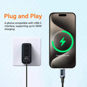 Cabo USB Tipo C para C PD100W 66W para Carregamento Rápido de Celular e Laptop, Cabo de Dados 6A com Display LED, <span class=keywords><strong>Cord</strong></span>ão USBC 0.5M/1M/2M - Product Image 6