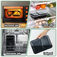 Contenants de préparation de repas rectangulaires jetables sans BPA à 2 compartiments de 30 oz, plateaux de stockage alimentaire en plastique PP, couvercles hermétiques, utilisables au micro-ondes