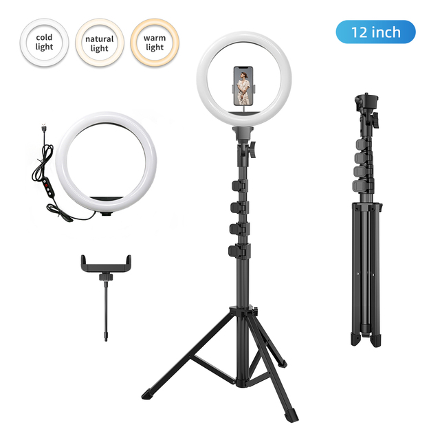 Factory 2024 Wholesale 12 Inch Three Color Fill Light Ring Light Tripod Led Light Waterproof/Shockproof Adjustable Color