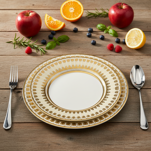 Lot de 4 assiettes à bord doré, vaisselle de restaurant, ensembles de vaisselle domestique, assiettes en <span class=keywords><strong>porcelaine</strong></span> et céramique avec bols, services de table – Offre spéciale - Product Image 3