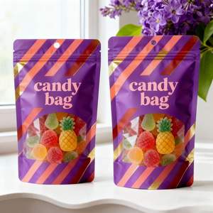 Sacs en plastique refermables avec fenêtre transparente, imprimés sur mesure, pour bonbons gélifiés, recyclables - Product Image 1