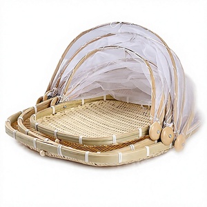 ZJH Juego de 3 Cestas de Bambú para Servir Alimentos con Tapa de Malla Resistente y Cierre de Hebilla, Tamaños S/M/L, Uso Interior/Exterior, Forma Ovalada - Product Image 3