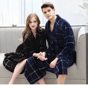 ฤดูหนาวชุดนอน Flannel ยาว Unisex Housecoat ผ้าฝ้ายตุรกีเสื้อคลุมอาบน้ำ