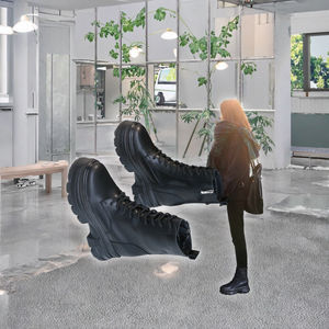 Leisure Hidden <b>Heel</b> Midi <b>Platform</b> for Boots Women New Autumn Winter Fleece-Lined Two Layer Cowhide Flat Rubber Insole - Product Image 3