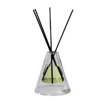 Vase en verre transparent à double paroi de 180ml Aromathérapie sans flamme pour diffuseur de roseaux Bouteille en verre de luxe en forme de cône Home Deco