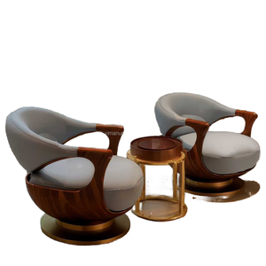 Poltrona Lounge dal Design Moderno in Legno Massello di Frassino e Noce Nuova Sedia Divano dal Design Creativo in Vera Pelle per Soggiorno di Casa e Villa - Product Image 1