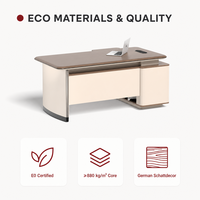 Bureau de direction modulaire de luxe, grand, design moderne et épuré, en bois massif durable, avec rangement multifonctionnel, pour gestionnaire et avocat