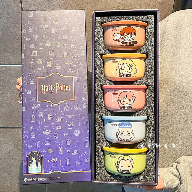 Harry Potters 5Pcs Ceramic Rice Bowl Gift Box Set Cute Cartoon Character Porcelain Bowls Household Yogurt Dessert Tableware