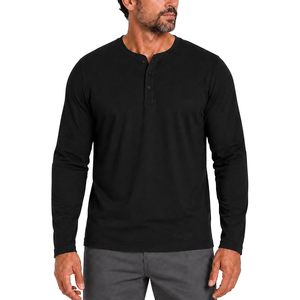Chemise Henley à manches longues pour homme, en coton mélangé, couleur unie, style décontracté, col rabattu, design à simple boutonnage - Product Image 1