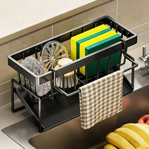 Portaspugne in Acciaio al Carbonio per Lavello da Cucina, Organizzatore per Lavello con Gancio per Strofinacci, Essenziale per l'Organizzazione del Piano di Lavoro della Cucina - Product Image 1