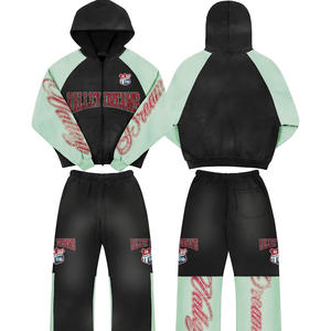 Custom High Quality Sweatsuit <b>Zip</b> <b>up</b> <b>Graphic</b> Printing Distressed Sun Fade Baggy <b>Hoodie</b> Vintage French Terry Tracksuit for Men - Product Image 1