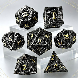 Exquisitos dados poliédricos de metal hueco con diseño de dragón espiral tallado en el interior, kit temático de fantasía para accesorios de juegos de rol de mesa COC - Product Image 1