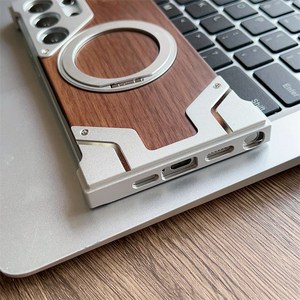 Coque Magnétique en Aluminium et Bois Véritable Sans Cadre pour <span class=keywords><strong>Samsung</strong></span> <span class=keywords><strong>Galaxy</strong></span> S26 S25 S24 S23 <span class=keywords><strong>S22</strong></span> Ultra avec Support Rotatif Intégré à 360° - Product Image 6