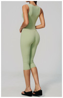 Combinaison athlétique mi-longue pour femme, justaucorps de sport, unitard de yoga, col carré, sans manches, une pièce, tenue de fitness