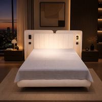 Lit rembourré en tissu doux avec tête de lit à volants pour chambre à coucher