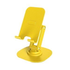 Rotating Phone Holder Foldable <b>Desktop</b> <b>Stand</b> Dual Axis Metal Base For Desk Use Yellow - Product Image 1