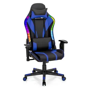 高背可调Esport电脑椅Sillla Gamer人体工程学视频游戏椅蓝色办公游戏椅，带Rgb发光二极管灯