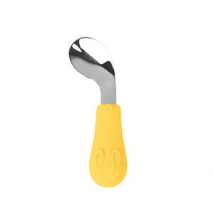 Cuchara de entrenamiento de mango corto para que el bebé aprenda a comer, silicona para alimentos complementarios, vajilla infantil de acero inoxidable - Product Image 2