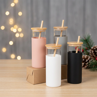 Gobelet en bambou personnalisé de 16 oz pour la vente en gros, avec paille, manchon de protection en silicone et couvercle