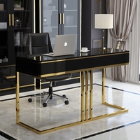 Bureau de travail à domicile en bois massif, design italien contemporain moderne, pliable et extensible, avec structure en acier inoxydable doré
