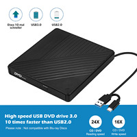 EDD17 Unidad de CD/DVD +/-RW Externa 7 en 1 con Lector de Tarjetas SD y Puertos USB, USB 3.0 Tipo-C, DVD CD ROM para Windows y Mac