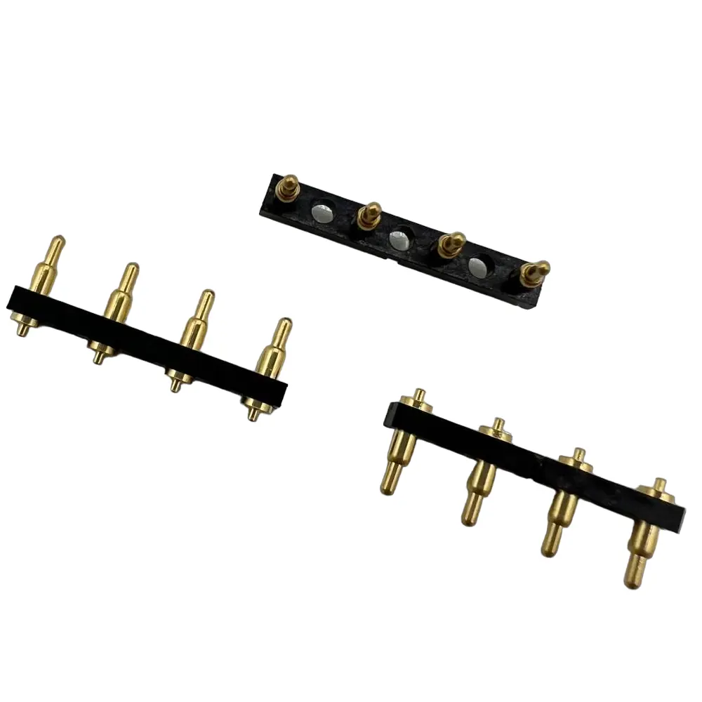 Konektor Pin Pogo magnetik 5.08mm 4 6 8 14 DIP PCB dudukan sudut kanan kuningan berlapis emas Pogo Pin