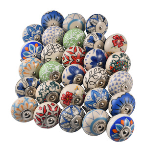 <b>Ceramic</b> Cabinet <b>Knobs</b> Round Spherical French Style Printed Durable <b>Drawer</b> Handle Single Hole - Product Image 5