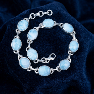 Bracelet chaîne en argent sterling 925 de luxe avec pierre précieuse naturelle Larimar pour un usage quotidien unisexe - Product Image 1