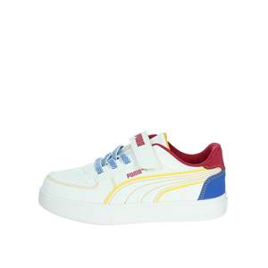 Zapatillas Puma para Niños, Blancas con Rayas Azules y Amarillas, Cierre de Velcro, Lona, Modernas - Product Image 1