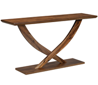 Console moderne rustique en bois massif, design à pieds croisés, construction durable et écologique, surface spacieuse, salon, villa