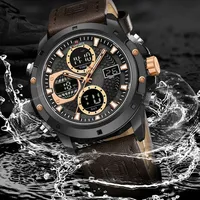 Jam Tangan Digital LED NAVIFORCE 9225 Baru untuk Pria, Multifungsi, Kronograf, Quartz, Kulit Asli