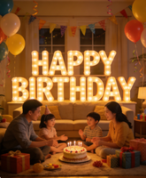 Joyeux anniversaire, lettres et chiffres LED lumineux rechargeables pour événements, photomaton