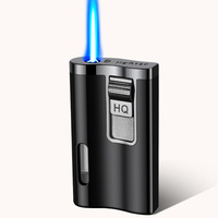 Briquet torche coupe-vent à jet droit avec fenêtre transparente, en alliage de zinc, à gaz butane, léger et fin, gravé au laser