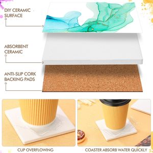 Sous-verres artisanaux en céramique : carreaux blancs non émaillés vierges pour la peinture, l'encre à alcool, le pouring acrylique, pour créer vos propres sous-verres en liège - Product Image 3