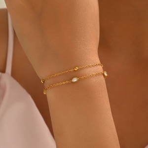 Bracelet géométrique double couche en zircon de style coréen, tendance, en acier inoxydable, cadeau pour femme, bijoux élégants et simples, inaltérables - Product Image 4