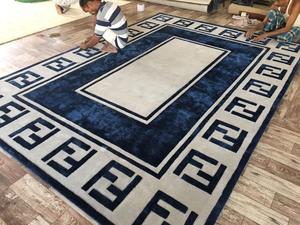 Alfombra de Lana Hecha a Mano, Estilo Nórdico, de Pelo Largo, Antideslizante, Azul y Blanca, Geométrica, para Sala de Estar o Dormitorio - Product Image 6
