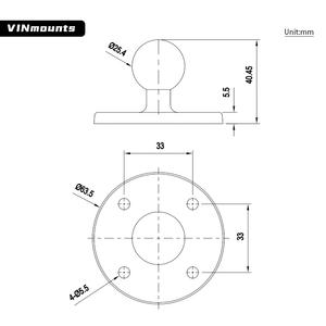 VINmounts adaptateur de base universel 1" à rotule en aluminium CNC pour support de navigation mobile - Product Image 2