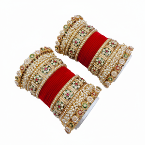 Designer Bridal Velvet Bangles with Pota and Pearls Elegant Pearl <b>Bracelets</b> & Bangles Wedding and Festive Jewelry Collection - Product Image 2