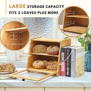 Boîte à pain en bambou à double niveau avec étagères réglables, armoire de rangement pour comptoir de cuisine, design moderne et simple - Product Image 2
