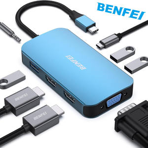 벤페이 USB C MST 허브 8 In1 (2 * HDMI/1 * VGA, 3 * USB 3.0/100W 전원 공급/3.5mm Aux 오디오 포함), iPhone 15 와 호환 가능 - Product Image 1