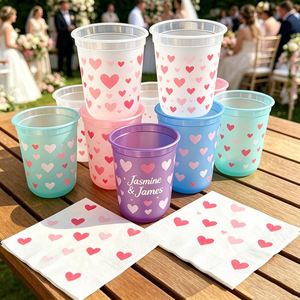 White 350ml 500ml <b>Wedding</b> Plastic Cup Luxury Embossed with Napkins Dinner <b>Tissue</b> Custom Logo Printed for Brand Retailers Banquet - Product Image 1