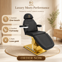 Table de massage électrique professionnelle moderne de haute qualité pour salon de beauté, 3 moteurs, base dorée pliable, pour traitement des cils