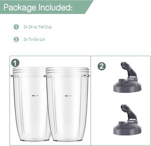 Gobelets et couvercles de rechange pour mixeur Nutri-Bullet, gobelets de 24 oz avec couvercles rabattables, compatibles avec les mixeurs 600W Pro 900W - Product Image 5