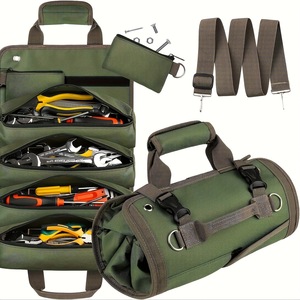 <b>Tool</b> <b>Roll</b> Bag 15-19 Pockets Zipper Closure Removable Strap For Electrician Woodworker - Product Image 1